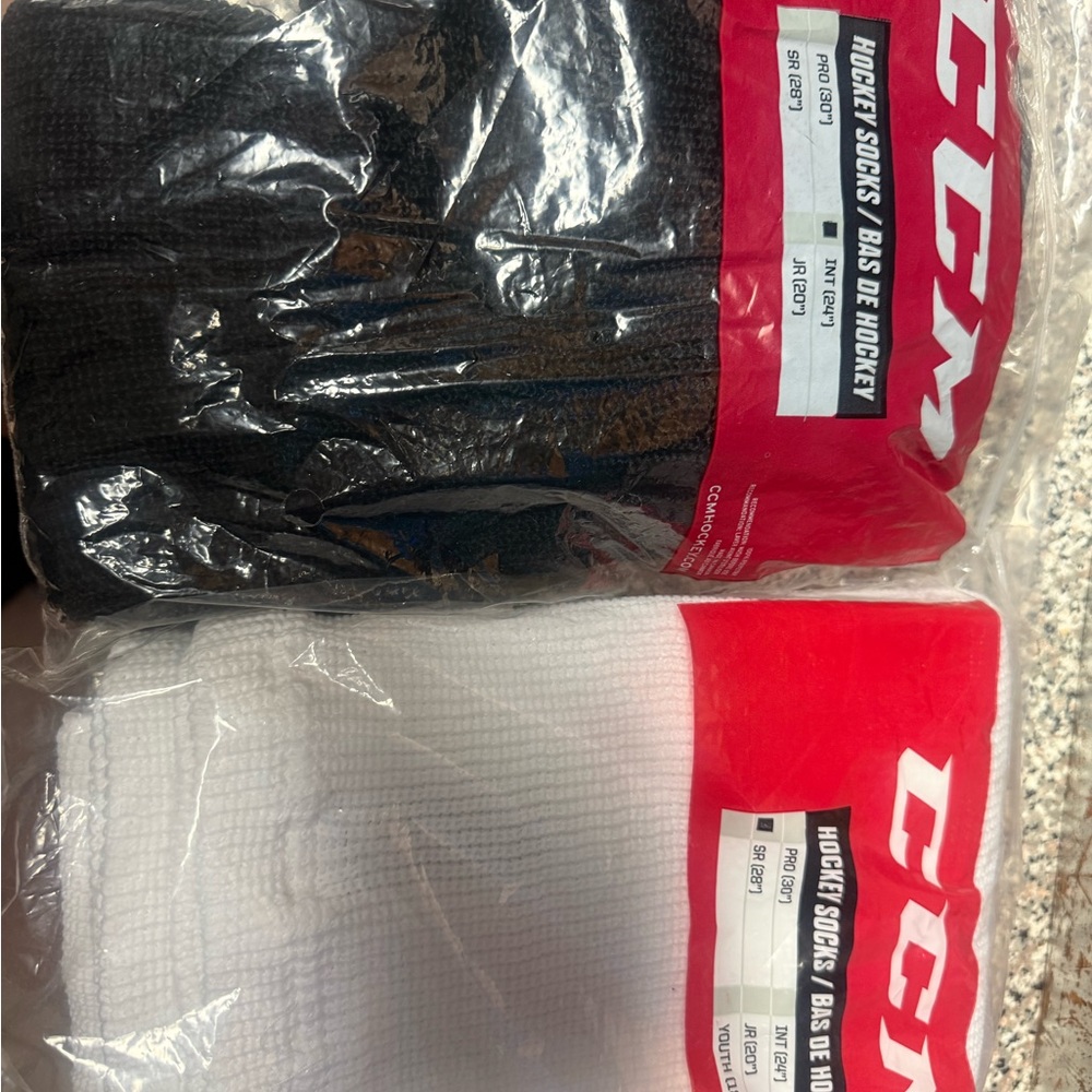 Brand new junior 24 inch 28 inch CCM Red and White Hockey Socks
